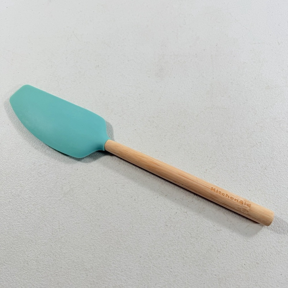 Kitchenaid Silicone‎ Spatula Scraper Heat Resistant Wood Handle 13" Teal Angled